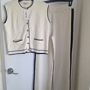 Elegant Cream and Black Women's Pants & Jumpsuit Set